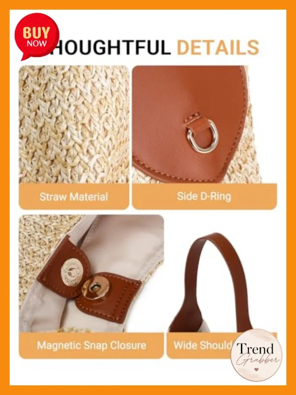 Hobo Straw Woven Shoulder Tote Bag Summer Beach
